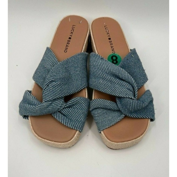 Lucky Brand Grenly Blue Fabric Twist Espadrille Slide Slip On Sandal Size 8/38.5 - Picture 2 of 7
